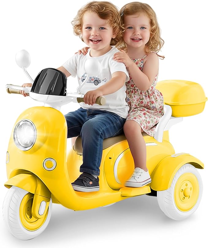 HEIMILI 12V Kids Electric Motorcycle,Electric Scooter for 3 Year Old, Girls Toy, 3-Wheel Ride On Toy for Kids with Storage Compartments, Motorcycle for Girls (Yellow)