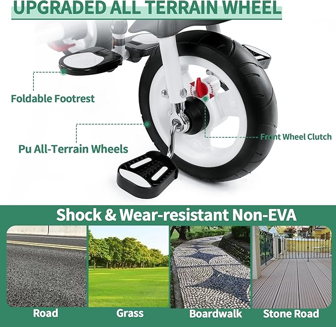 Baby Trike, 6-in-1 Kids Tricycle with Adjustable Push Handle, Removable Canopy, Safety Harness for 18 Months - 5 Year Old(Light Grey)