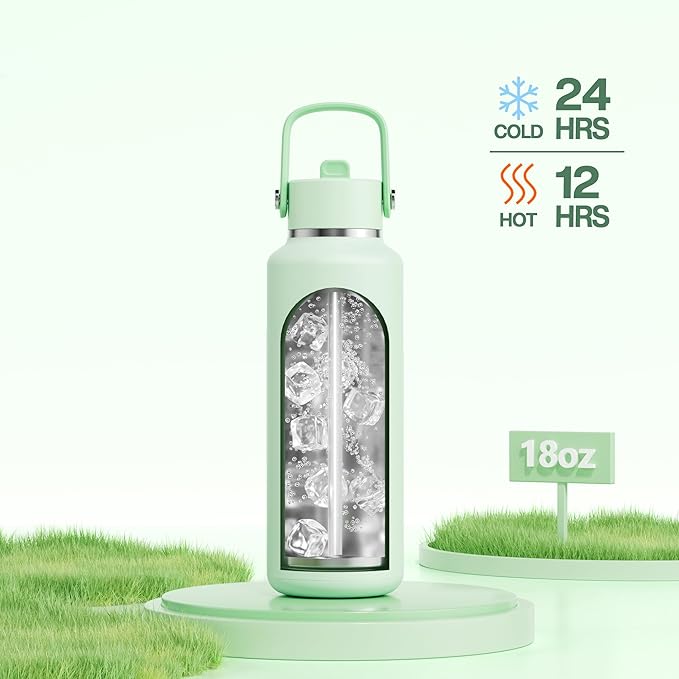 POWCAN 18 oz Insulated Water Bottle: Leakproof, Cup Holder Friendly, Standard Mouth, Top Handle, Stainless Steel Water Bottle for Women, Student, Teacher, Nurse, Commuter, Gift for Girl (Mint Dew)