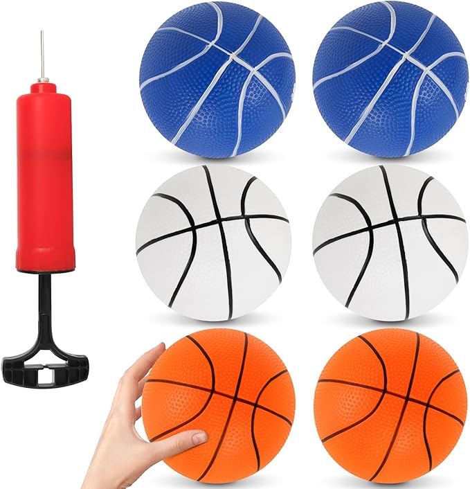 M SANMERSEN Mini Basketball Set, 6 Pack 6.3" with Pump, Durable PVC Toy Basketball, Mini Hoop for Toddlers, Kids, and Teens - Perfect for Indoor, Outdoor, and Pool Play