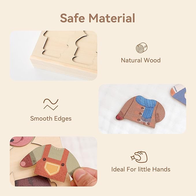 Wooden Puzzles for Toddlers Animal Dress-up Puzzle, Toddler Puzzles, Kids Learning Educational Montessori Toys for 3 4 5 Year Old, Gifts for Boys Girls(Family of 3)
