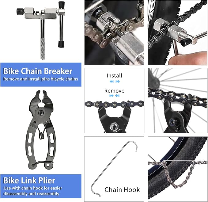 Bike Tool Kit, Professional Bike Repair Tools for Mountain Bike with 3-in-1 Cassette Remover Wrench Crank Puller Extractor Bottom Bracket Freewheel Remover Chain Breaker