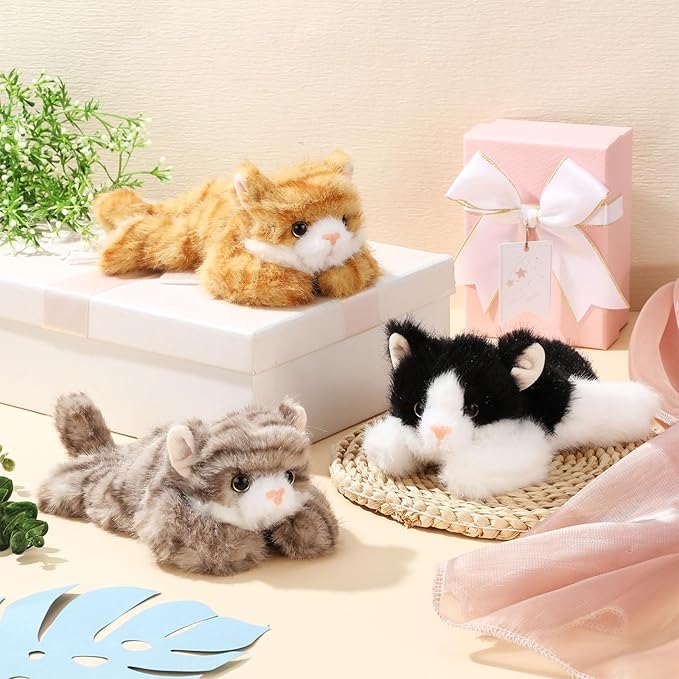 3 Pcs 9 Inch Cat Stuffed Animal Plush Gift Operation Christmas Cute Kitten Plush Toys Small Cat Stuffed Animal Sleeping Gifts for Boys Girls Pet Party Favors(Sweet Style)