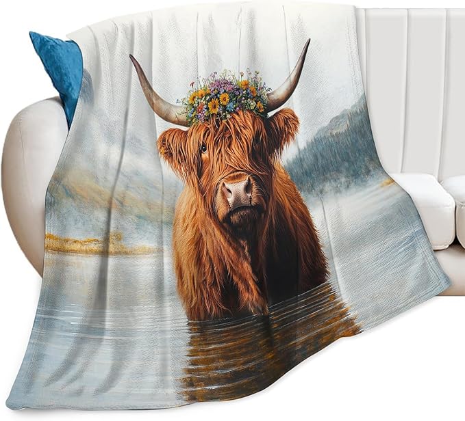 Highland Cow Blanket for Women, Highland Cow Fleece Blanket Gifts for Boys Girls, Warm Cozy Soft Flannel Stuff for Bed Sofa Couch 80" x 60"