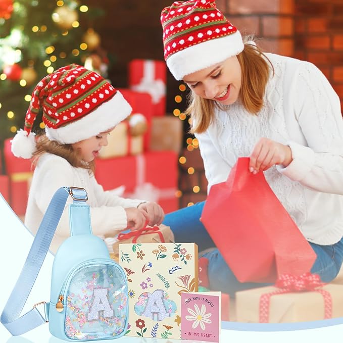 COSHAYSOO Personalized Christmas Birthday Gifts Burr Basket Stuffers for Girls Blue Purse Sling Bag Crossbody Girl Cute Funny Cool Mini Travel Fashion Accessories Monogrammed Initial Letter M