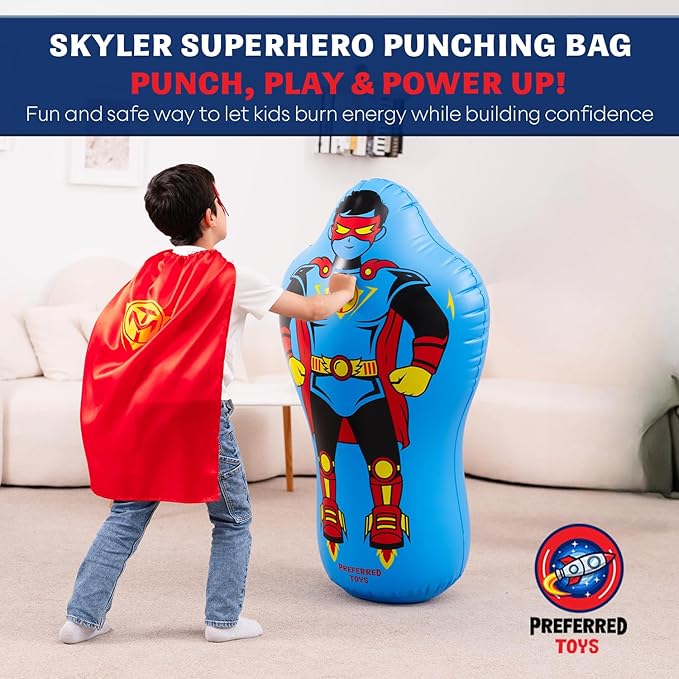 Inflatable Punching Bag for Kids – 47-Inch Bop Bag with Instant Bounce-Back Action, Includes Mask & Comic Book – Heavy Duty PVC Punching Dummy for Boys & Girls, Indoor & Outdoor Play