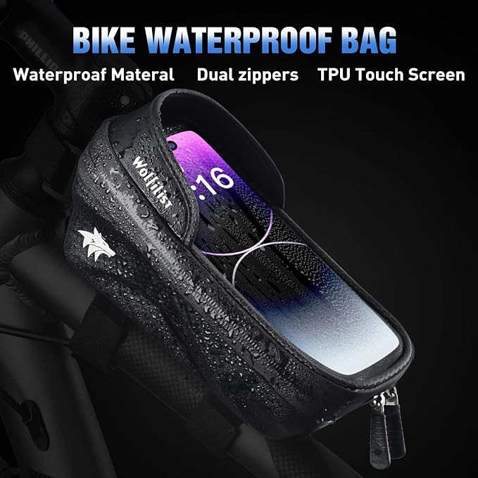 Bike Bag - Waterproof Bike Frame Bag with Sun-Visor Rain Cover, Bike Phone Holder with TPU Sensitive Touch Screen, Handlebar Bag Bicycle Accessories