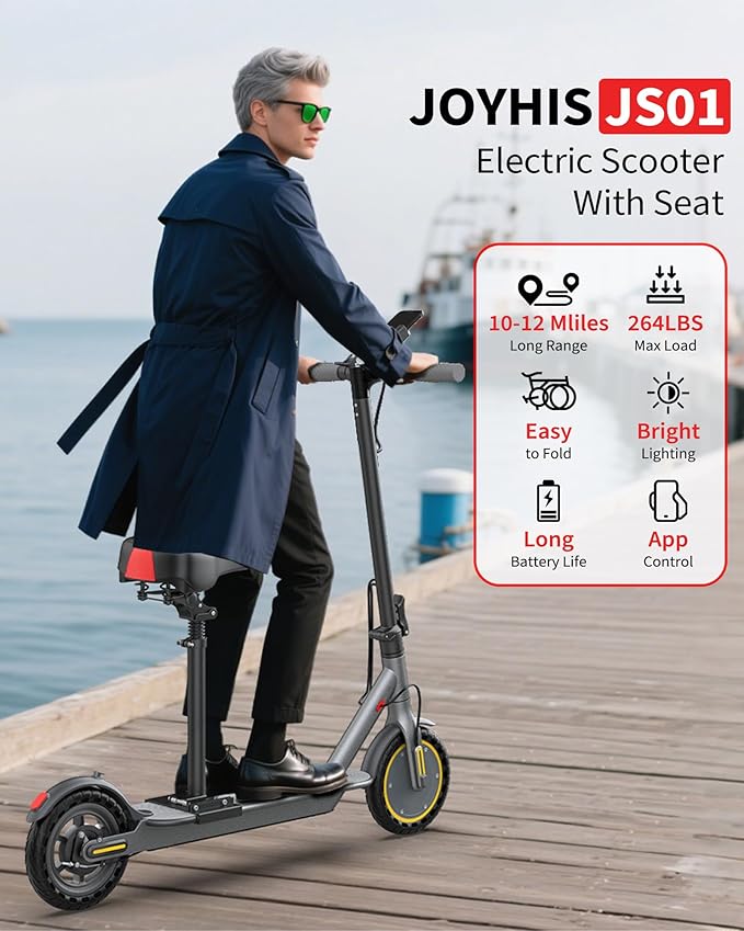 Electric Scooter Adults, Powerful 350W E-Scooter, Max 19 Mph & 15-19 Miles Range Scooters, Folding Scooters with 8.5" Solid Tires, Commuting Scooter Kick Scooter with APP Control (Seats Optional)