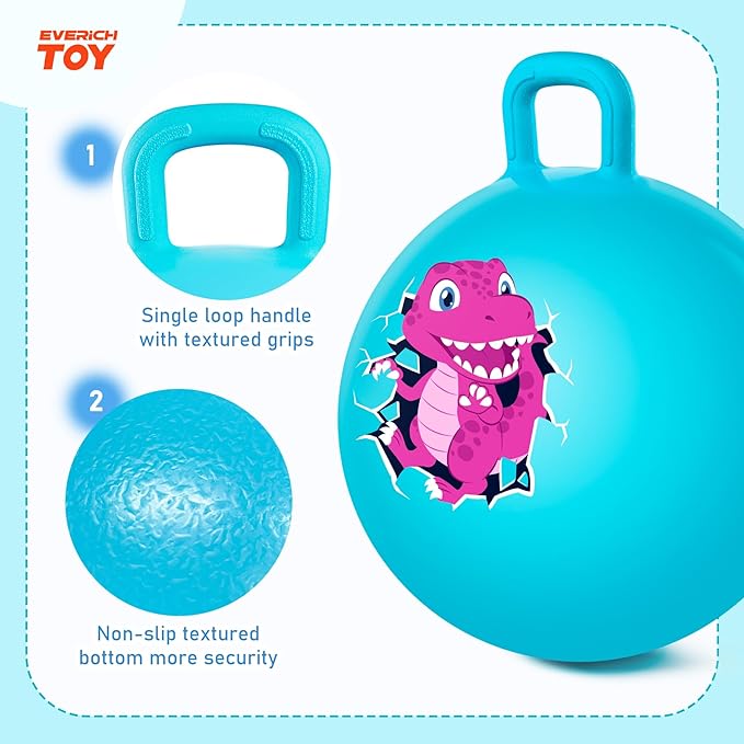 EVERICH TOY Hopper Ball for Kids 4-8, 18In Dinosaur Hoppity Hop Ball, Sit On Bouncy Balls with Handle, Indoor Outdoor Jumping Hopping Toys for Boys & Girls Gifts with Pump