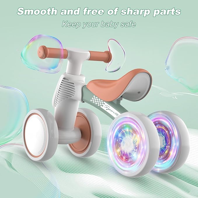 Colorful Lighting Baby Balance Bike Toys for 1 Year Old Boy Girl Gifts, 10-36 Month Toddler Balance Bike, No Pedal 4 Silence Wheels & Soft Seat First Bike, One Year Old Boy Girl Birthday Gifts.