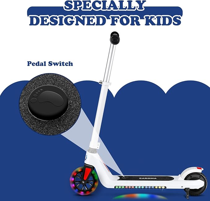 Caroma Electric Scooter for Kids Ages 6-14, 250W/180W/150W Motor & 15 Mph, 85 Mins Ride Time, Adjustable Height & Speed, LED Display, Kids Electric Scooter, Best Gifts for Boys & Girls