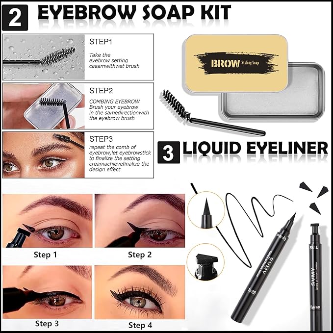 All in One Makeup Kit for Women-Full Professional Kit With 12 Color Eyeshadow, Foundation, Lipsticks, Eyeliner, Blush, Eyebrow Soap, Makeup Brush, Makeup Gift Set for Women Teens (Cool Grey)