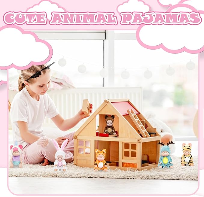 Haawooky 6 Pcs 4 Inch Mini Baby Dolls,Cute Small Baby Doll Toys with 8 Pcs Animal Clothes,Lifelike Realistic Reborn Tiny Baby Dolls for Kids Baby Shower Easter Basket Birthday Gifts