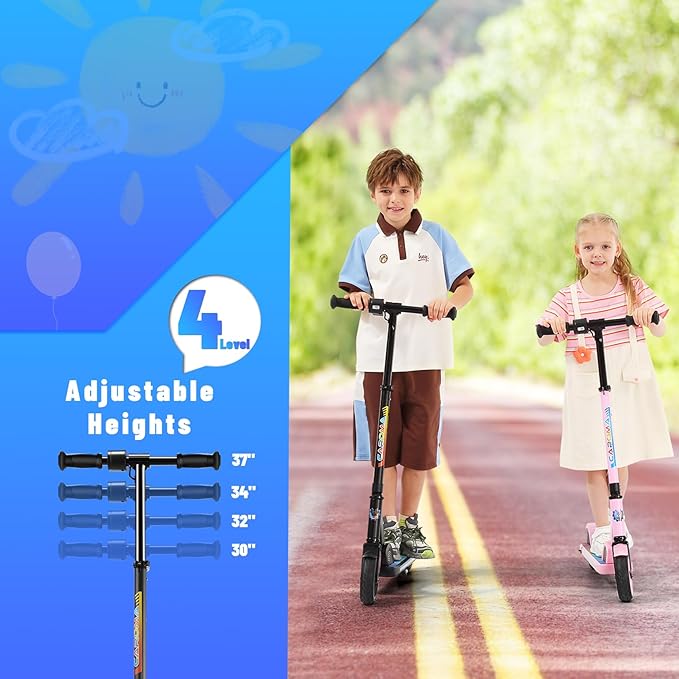 Caroma Electric Scooter for Kids Ages 6-14, 180W/150W Motor & 10 Mph, 85 Mins Ride Time, Adjustable Height & Speed, LED Display & Colorful Lights, Kids Electric Scooter, Best Gifts for Girls and Boy