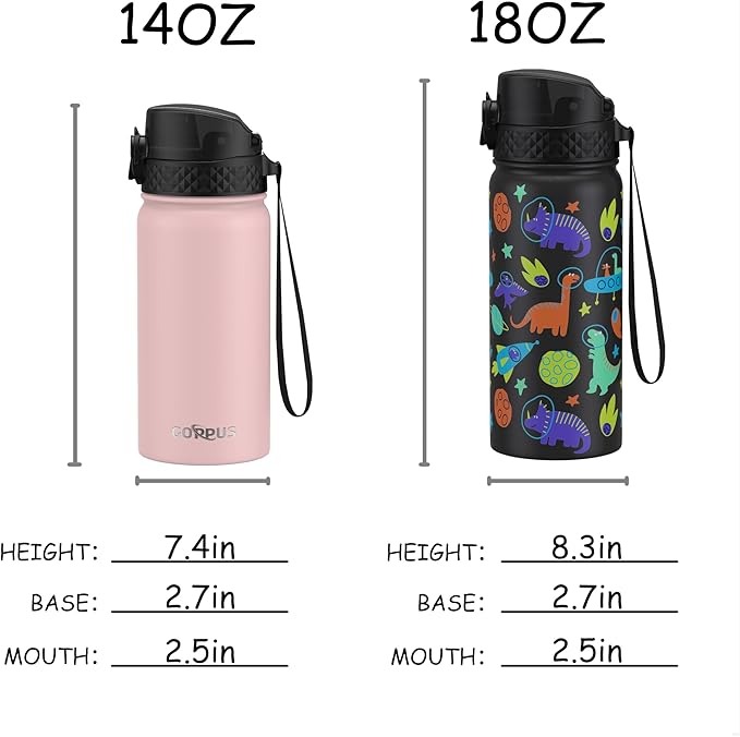GOPPUS Kids Water Bottle (Straw Lid) - 18 Oz Stainless Steel Travel Bottle, Double Wall Vacuum Leak Proof Kids Cup for School Boys Girls,Space dinosaur