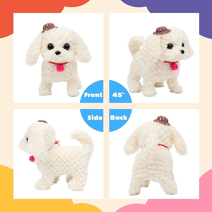 Cuteoy Walking White Dog Stuffed Animal Talking Wagging Nodding Educational Plush Puppy Toy Electric Interactive Animated Plushies for Girls Boys Birthday