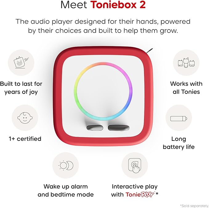 Toniebox 2 My First Farm Bundle for Kids 1+ with Soft and Squeezable Cow, Horse, and Pig - Sunset Red