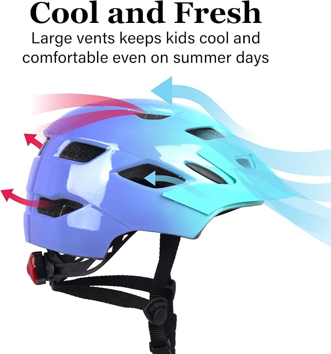 Kids Bike Helmet, Youth Toddler Boys Girls Helmets, 2 Size Adjustable for Ages 2-3-5-8-14 Years, Child Helmet with Visor and LED Light, Lightweight Multi-Sport Bicycle Scooter Cycling Helmets