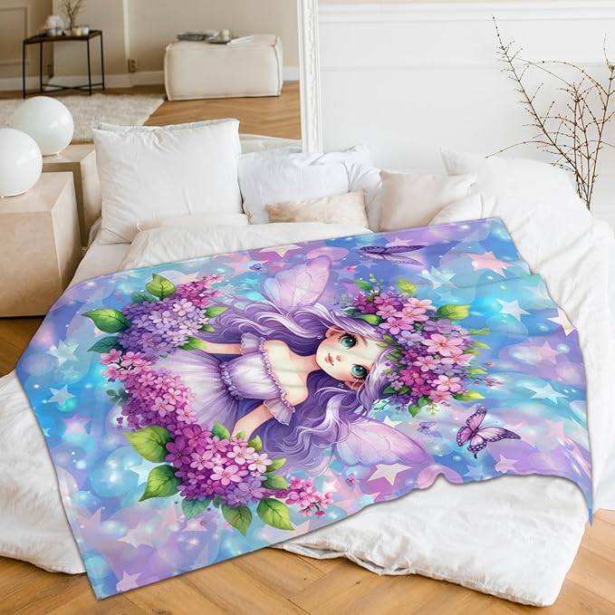 Kids Throw Blankets Fairy Blanket for Girls Gifts for Fairy Lovers, Cute Warm 40 x 30 Inches Flannel Throw for Sofa Bed Home Decor