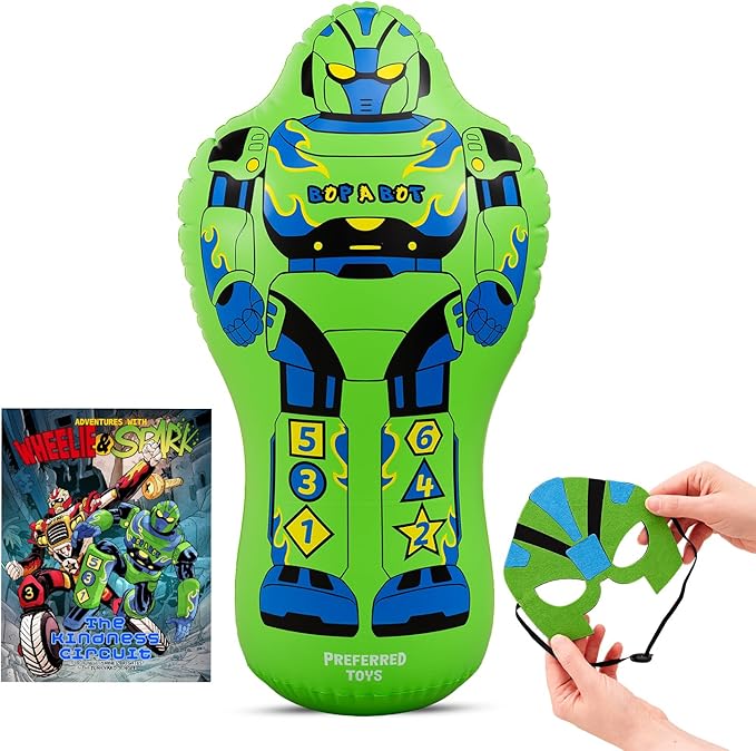Inflatable Punching Bag for Kids – 47-Inch Bop Bag with Instant Bounce-Back Action, Includes Mask & Comic Book – Heavy Duty PVC Punching Dummy for Boys & Girls, Indoor & Outdoor Play