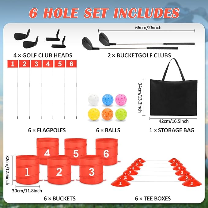 deAO Portable Golf Game Set, 6 Holes with Balls and Flag, Family Golf Gifts for Outdoor Indoor, Red