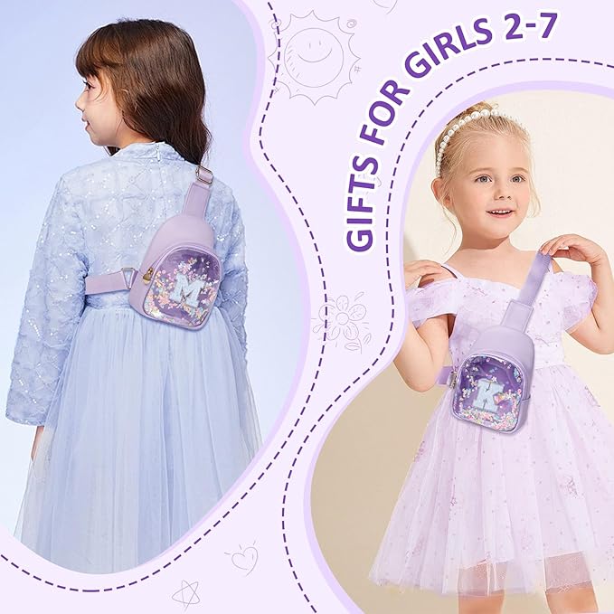 COSHAYSOO Purple Toddler Girls Sling Bag Purse Gifts for One Two Three Four Five Six Year Old Girl Birthday Party Favors, Cute Kids Small Mini Clear Crossbody Chest Shoulder Pouch Initial Letter C