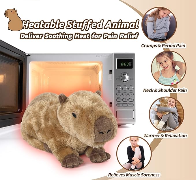 Capybara Stuffed Animals, Microwavable Stuffed Animal Adorable Fluffy Capybara Plush for Warmth Comfort, Heatable Coolable Lavender Scent Toy, Cute Soft Plushie Gift for Kids Adult & Children Boy Girl