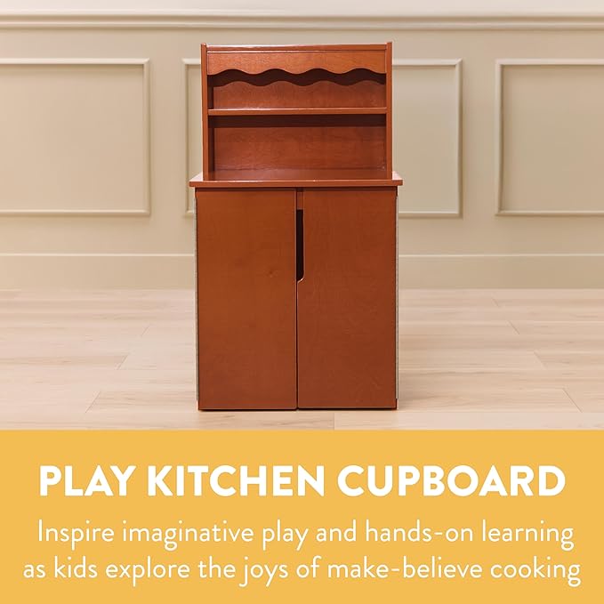 Chef's Station Kids Wooden Pretend Kitchen Cupboard, Wooden Playset, Dark Walnut