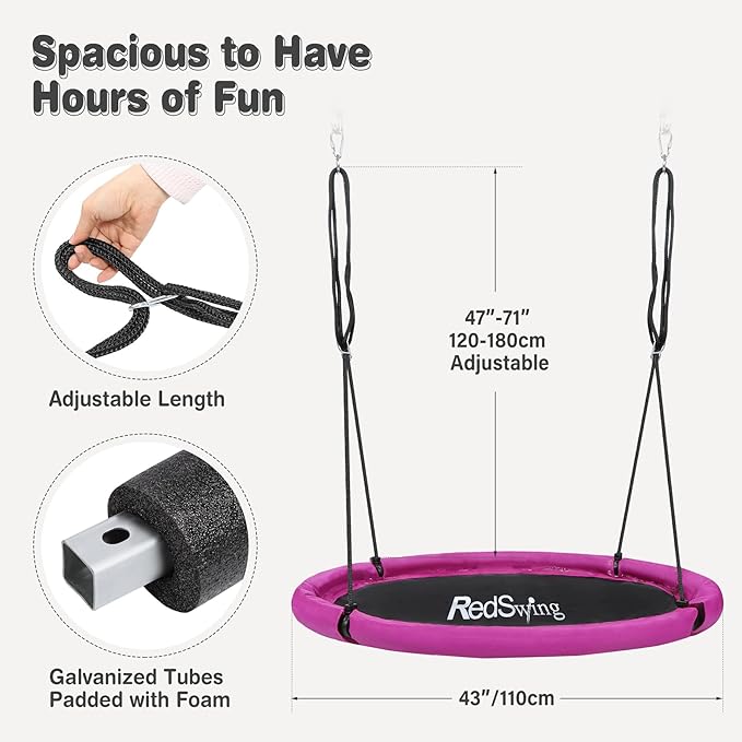 RedSwing 43" Flying Saucer Swing for Kids Outdoor, Large Round Tire Swings for Trees and Swingset, Strong Heavy Duty for Outside Playground,500LBS Weight Capacity, Purple