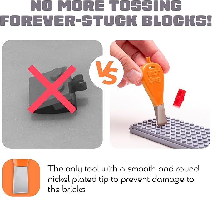 Brick Popper - Separator Tool - World's Fastest Brick Remover for Kids and Adults, Gifts for Ages 6 Year Old and up, Tools Stocking Stuffer (Orange)