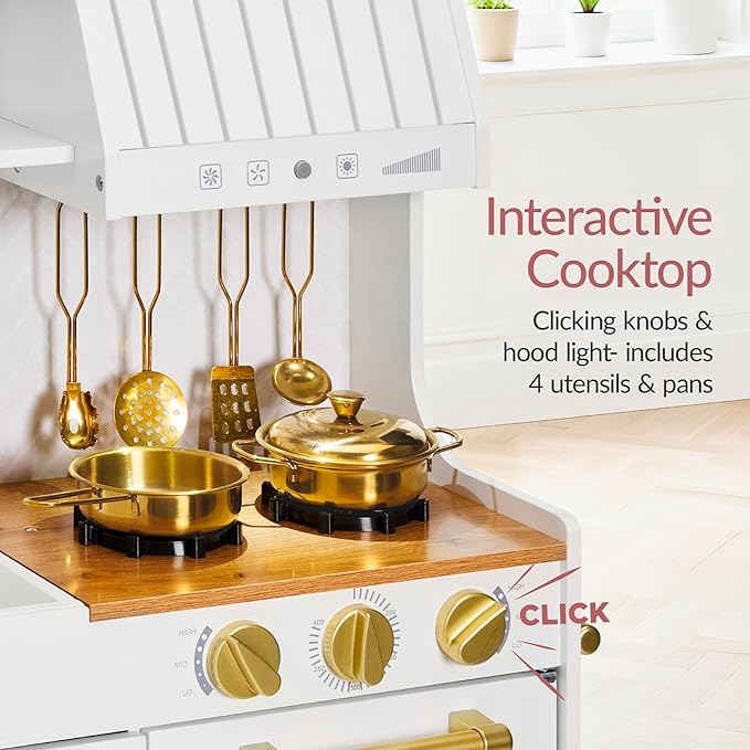 Best Choice Products Pretend Play Kitchen for Kids, Interactive Wooden Toddler Playset with Espresso Machine, Toy Storage, 17 Accessories - White