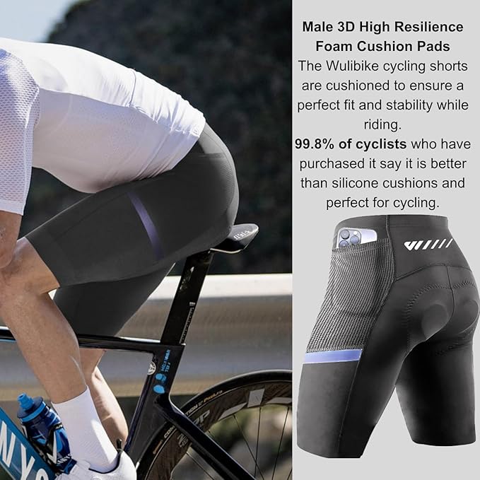 Wulibike Cycling Shorts Men Padded:Tights Highly Elastic Breathable Quick-Drying Road Bike Bicycle Shorts for Men Pockets