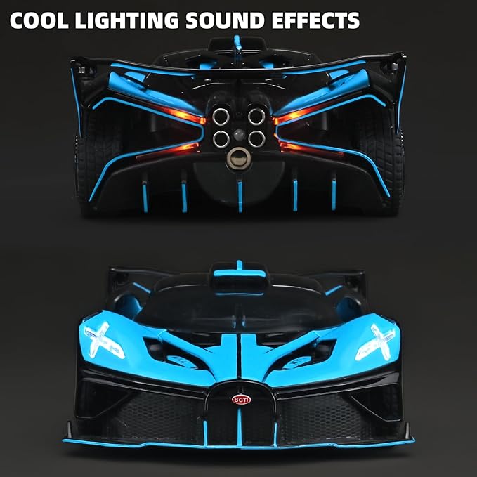 Toddler Car Toys 1/24 Diecast Cars Compatible for Bolide Model Car Collection,Spray Bolide Toy Car for Boys,Pull Back Cars with Light and Sound,Toy Cars for Boys Age 4-7（Blue）