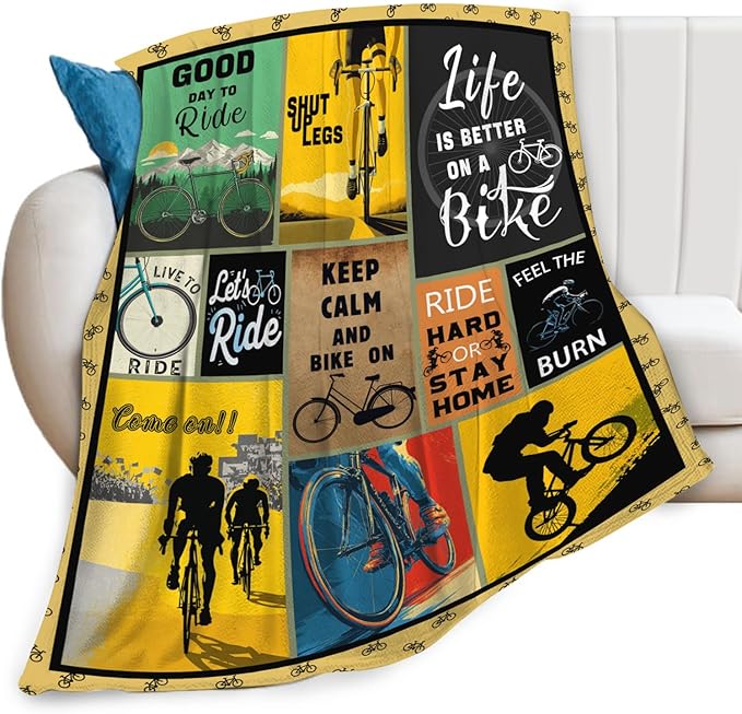 Bicycle Cycling Blanket for Mens, Bike Flannel Throw Blanket, Fleece Soft Cozy Stuff Blankets Gift for Women Men Couch Sofa Bed 50" x 40"