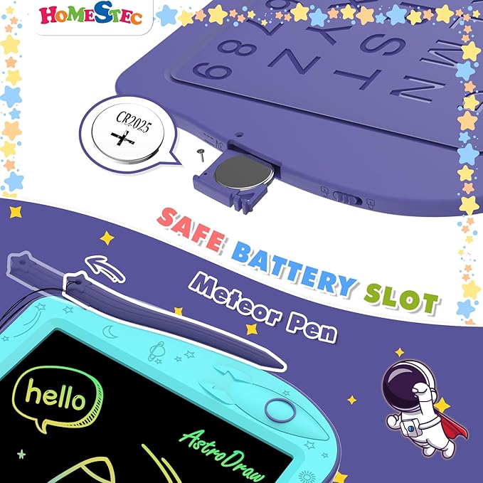 [ClimatePartner Certified] HOMESTEC Astrodraw Drawing Pad, Colorful LCD Writing Tablet for Kids, Doodle Board for Toddlers 3 4 5 6 Years Old, Travel Toy Birthday Gift for Boys Girls (Aqua/Purple)
