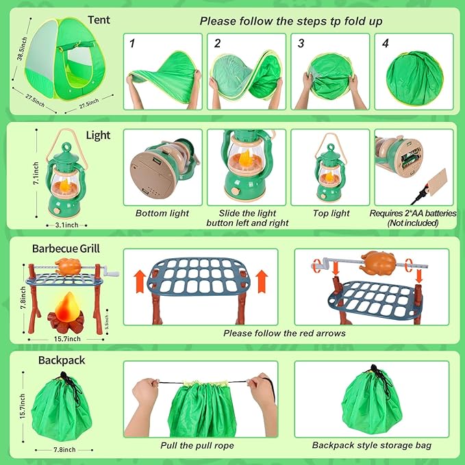 Kids Camping Set with Play Tent,Campfire,Lantern,Indoor Outdoor Camping Set with Pop up Play Tent,Camping Toys Play Set for Kids 3 4 5 Year Old,Toddler Toys