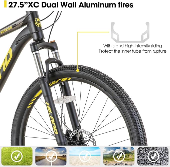 Hiland 27.5 inch Mountain Bike 21 Speeds, Lock-Out Suspension Fork, Aluminum 18 inch Frame Hydraulic Disc-Brake for Men Women Mens MTB Bicycle Adlut Bike