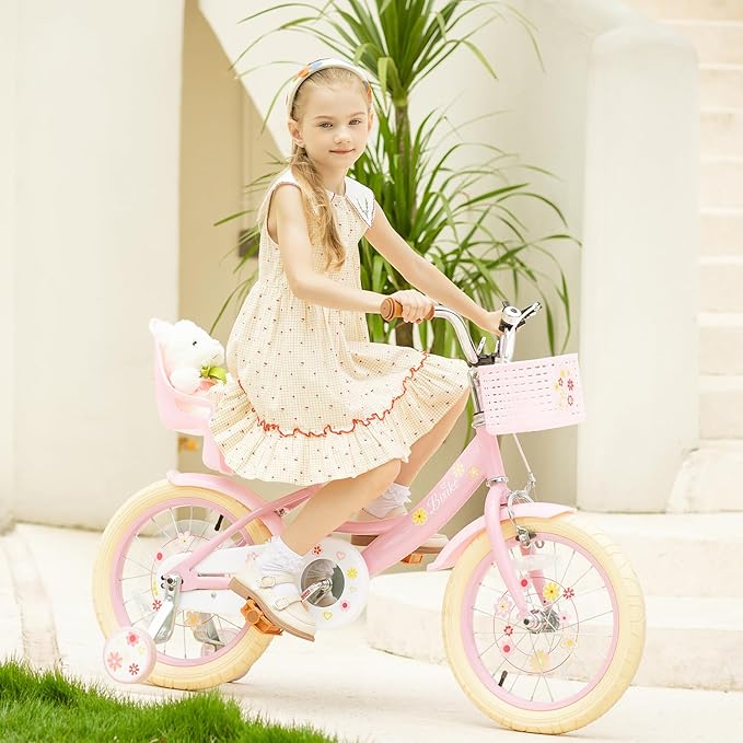 Girls Bike with Basket for Toddlers and Kids Aged 3-14 Years Old, 12 14 16 18 Inch with Training Wheels & Doll Seat, 20 Inch with Kickstand & Rear Rack, Princess Style Bicycle for Gift.