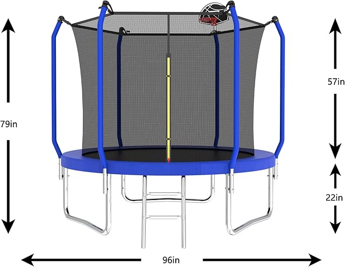 KEIKI Trampoline 8FT Trampolines with Enclosure Net, 960LBS Outdoor Trampolines for Kids with Basketball Hoop-ASTM Approved Trampoline for Children and Adults with Ladder
