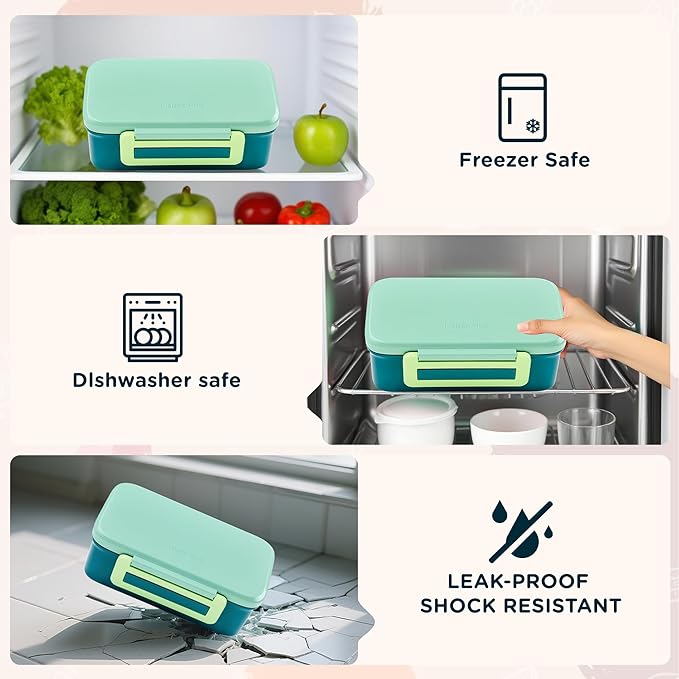 MAISON HUIS Bento Box for Kids with 8oz Soup Thermo, Leak-proof Lunch Food Containers with 5 Compartment, Insulated Lunch Bag & 17oz Stainless Steel Water Bottle for School, Trvael