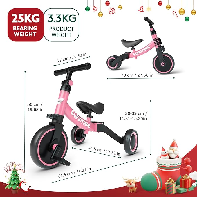 besrey 5 in 1 Toddler Bike for 1 Year to 4 Years Old Kids, Toddler Tricycle Kids Trikes Tricycle, Toys for Boy & Girl, Balance Training, Removable Pedals