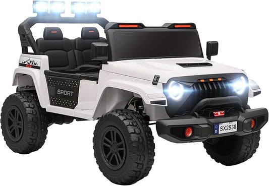 Qaba 24V 2-Seater Kids Ride on Truck Car, 44-50" L Adjustable 4WD Electric Car, 5 MPH Max Speed, Remote Control, Spring Suspension, Storage and LED Lights for Kids Ages 37-95 Months, White