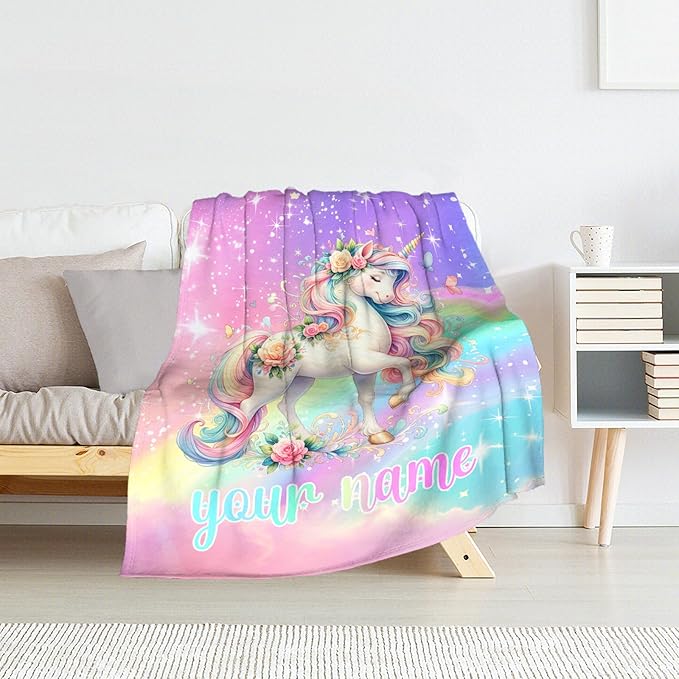 Custom Unicorn Blanket for Girls, 30 x 40 Inches Lap Size Kids Throw- Soft Fuzzy Plush Blankets Gifts - Aesthetic Colorful Unicorn Throws for Lap, Office