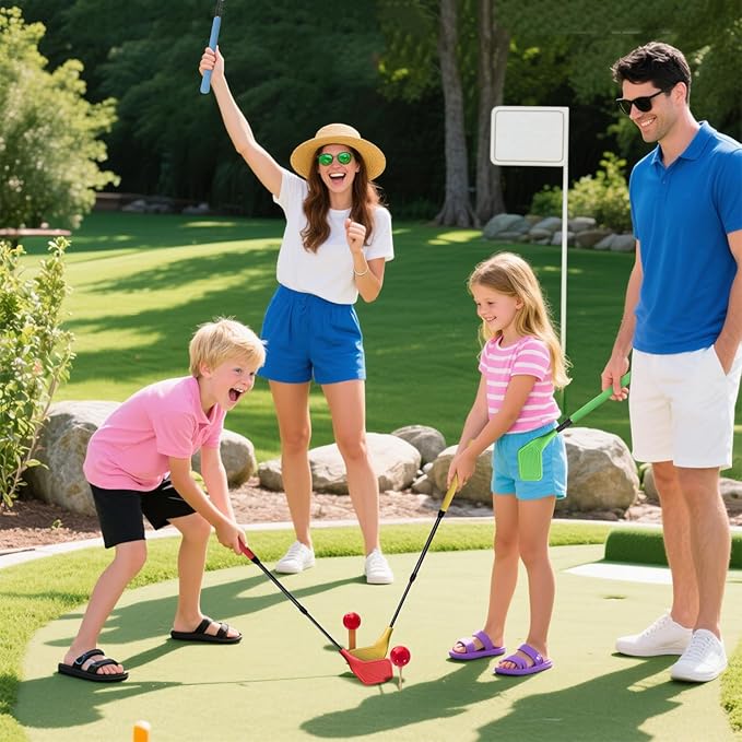 Kids Golf Club Set, Adjustable Backyard Outdoor Indoor Golf Clubs with Oversized Club Heads for Kids, Juniors, and Family Play Golf Game in Grass, Parks, Yards (Yellow)