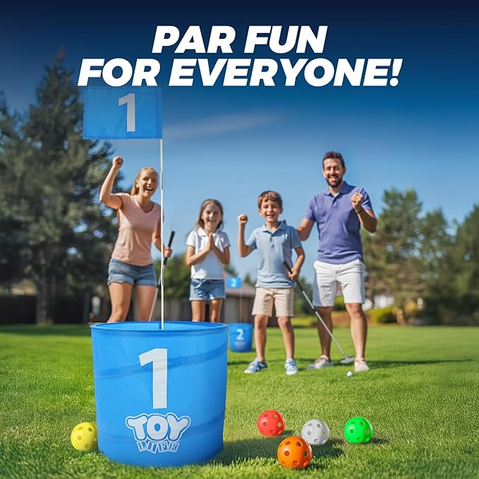 TOY Life Golf Game Set, 6 Holes Backyard Golf Bucket Game for Adults Kids, Practice Golf Course with Balls and Flag, Outdoor Indoor Golf Yard Game for Beach, Camping and Lawn