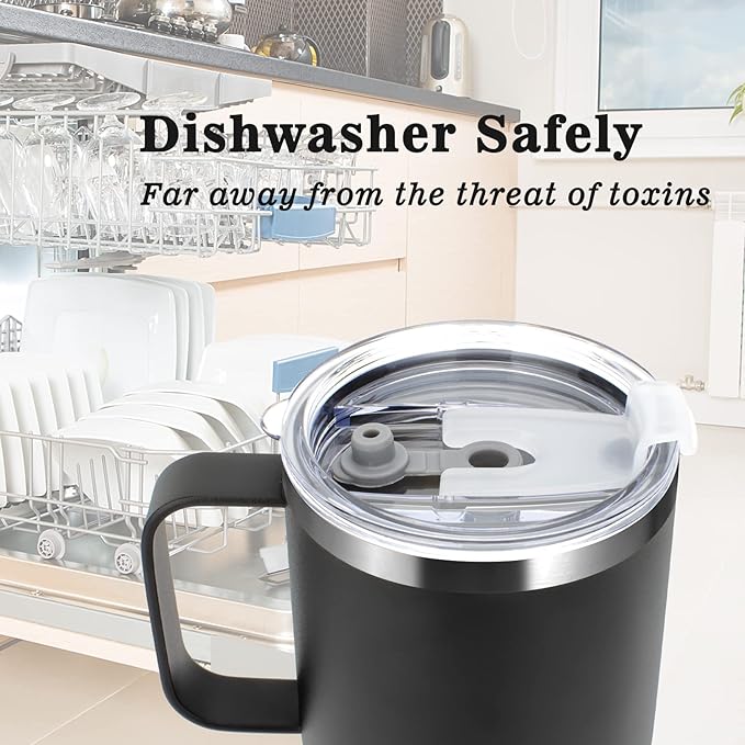 Sursip 24 oz Insulated Cup with Handle, Double Wall Vacuum Stainless Steel Tumbler with Straw and 2 Lids, For Cold/Hot Drinks, Coffee Travel Mug for Car/Home/Office/Party/Camping (Pink＆Purple-1 Pack)