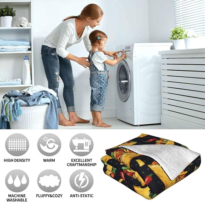 Taco Blanket for Women Girls, Taco Lovers Flannel Throw Blanket, Cozy Fleece Soft Stuff Food Blankets Gift for Kids Couch Sofa Bed 50" x 40"