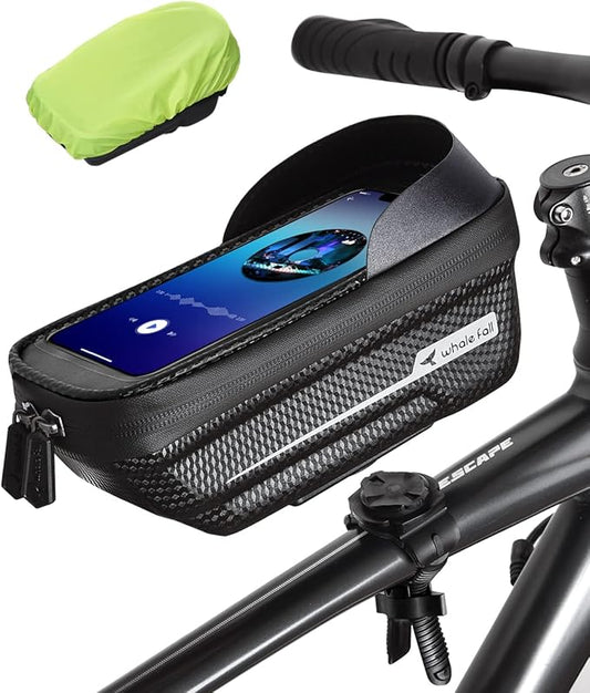 whale fall Quick Release Bike Frame Bag with Hard Shell, Waterproof Phone Mount with 0.25mm Touchscreen, Detachable Cycling Bag for Phones up to 6.9", Fits Road & Mountain Bikes