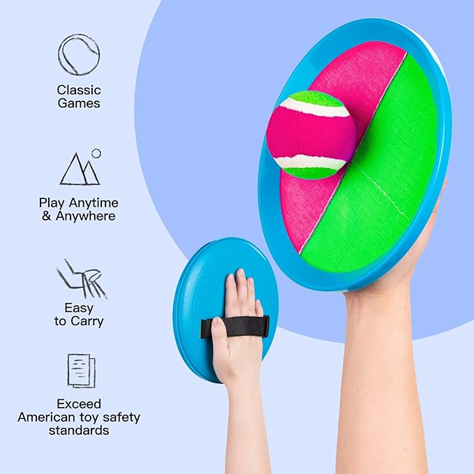 EVERICH TOY Upgraded Toss and Catch Ball Game Set, Kids Toy Stocking Stuffers for Boys Girls Ages 3-12, Includes 4 Paddles 4 Sticky Balls, Water-Resistant Indoor Outdoor Toy for Beach Pool Yard