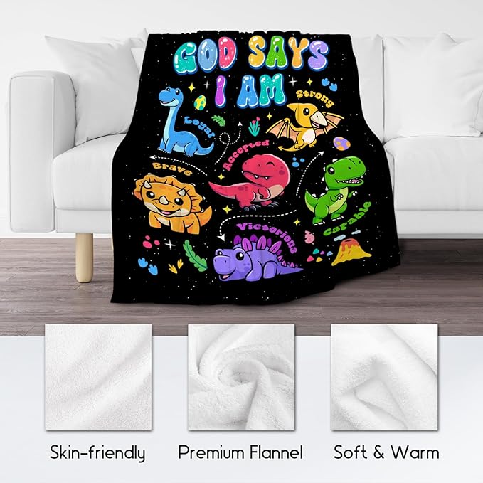 Dinosaur Blanket for Boys, Dinosaur Gifts for Dinosaur Lovers Toddler Child, God Says I Am Blanket for Kids, Inspirational Gifts for Son, Soft Plush Kids Throw Blankets for Couch Office, 30"x40"